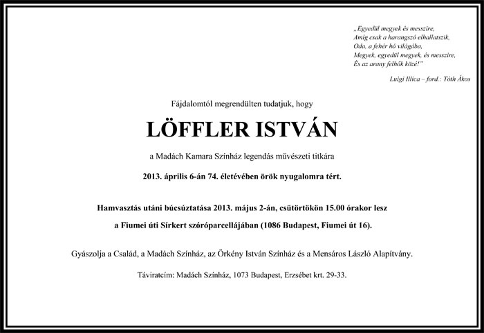 Gyászjelentés - Löffler István